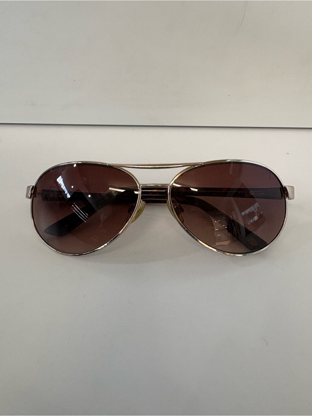 Fossil Gold Metal Aviator Sunglasses with Brown Lenses